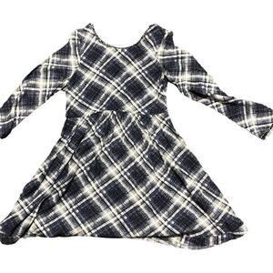 Plaid‎ Dress Long Sleeve Fit and Flare Black White Casual Mini Small